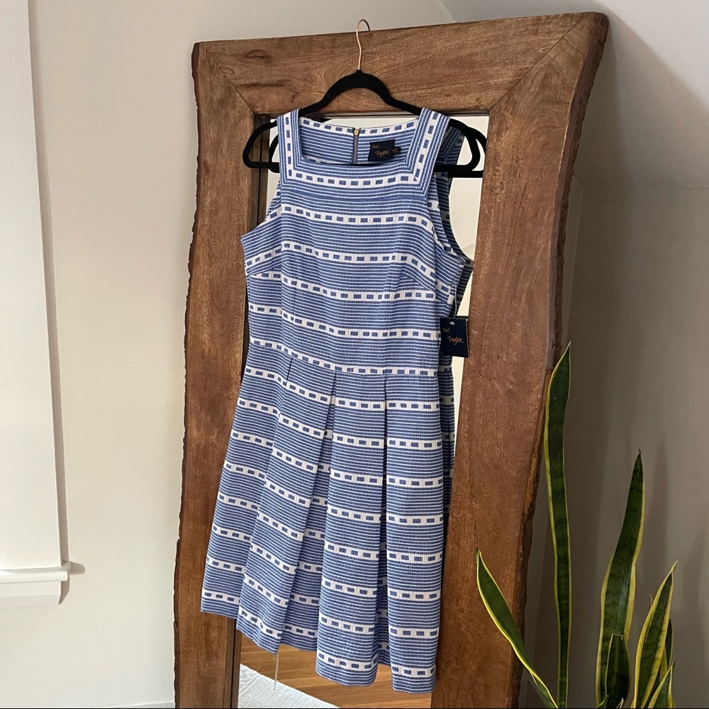 NWT Just Taylor Blue & White Cotton Sleeveless Dress (SZ 8)